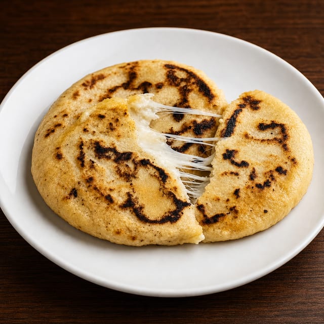 Pupusa de Queso Con Loroco / Cheese With Loroco Pupusa.